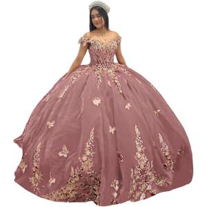 imageYoujiayi Sparkly Velvet Quinceanera Dresses Off Shoulder Sequin Sweet 16 Dress with Train Gold Lace Appliques Long Ball GownCameo Brown