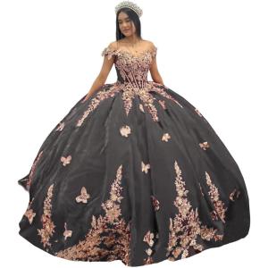 imageYoujiayi Sparkly Velvet Quinceanera Dresses Off Shoulder Sequin Sweet 16 Dress with Train Gold Lace Appliques Long Ball GownGrey