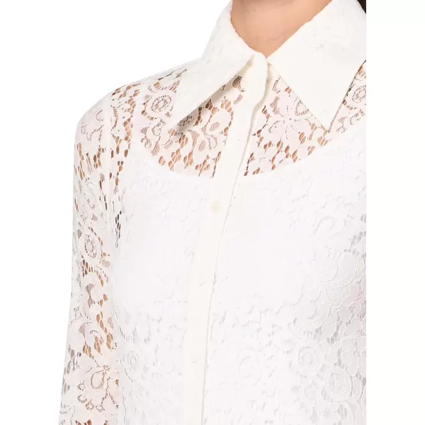 Ronny Kobo Womens Hana Long Sleeve Lace Button Down TopWhite