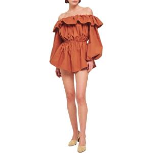 imageRonny Kobo Womens Poplin Off the Shoulder Beatriz RomperBourbon