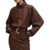 imageRonny Kobo Womens Regan Faux Leather Longsleeve Midi DressChocolate Brown