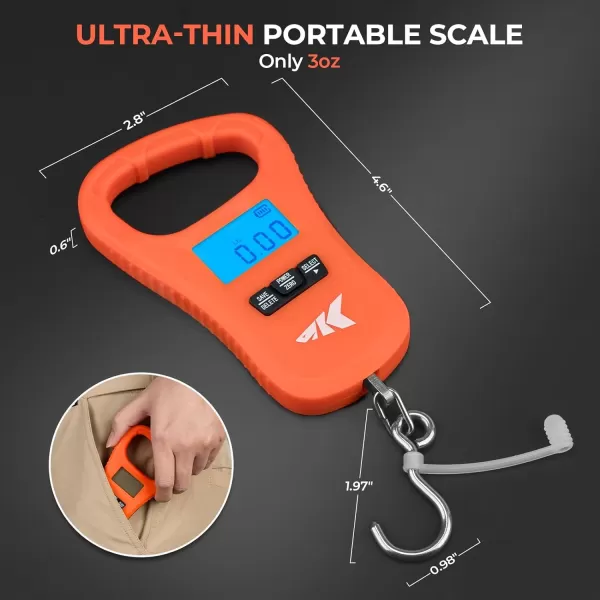 KastKing Fish Scale with Lip Gripper ToughTide USB Charging Fishing Scale Builtin Measuring Tape 65lb Capacity UltraThin Digital Fish Scale LCD Display Ergonomic Handle Fishing AccessoriesScale  Lip GripperOrange