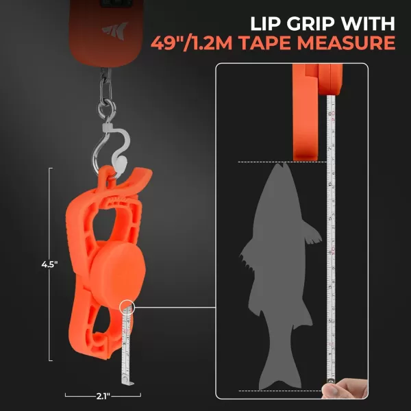 KastKing Fish Scale with Lip Gripper ToughTide USB Charging Fishing Scale Builtin Measuring Tape 65lb Capacity UltraThin Digital Fish Scale LCD Display Ergonomic Handle Fishing AccessoriesScale  Lip GripperOrange