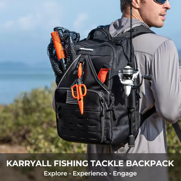 KastKing Karryall Medium Fishing Tackle Daily Backpack Large Storage Waterresistant Fishing Bag Store Fishing Gear and Equipment for Fishing Hiking Outdoor SportingBlack 4 tackle trays included