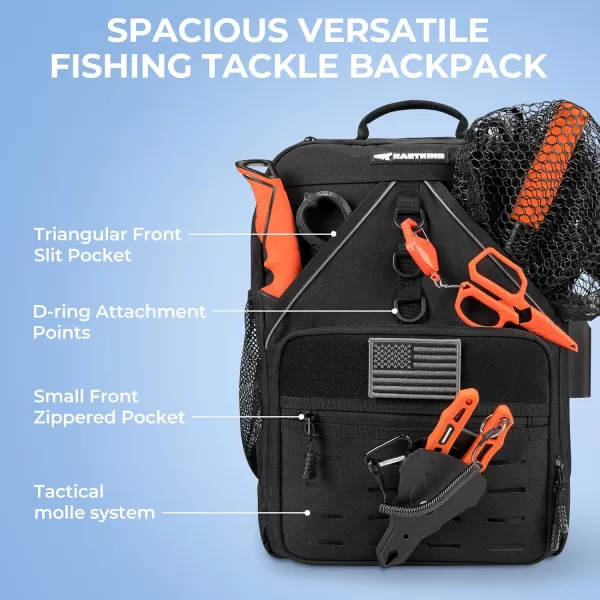 KastKing Karryall Medium Fishing Tackle Daily Backpack Large Storage Waterresistant Fishing Bag Store Fishing Gear and Equipment for Fishing Hiking Outdoor SportingBlack 4 tackle trays included