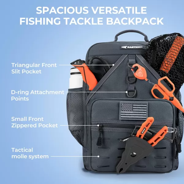 KastKing Karryall Medium Fishing Tackle Daily Backpack Large Storage Waterresistant Fishing Bag Store Fishing Gear and Equipment for Fishing Hiking Outdoor SportingGray