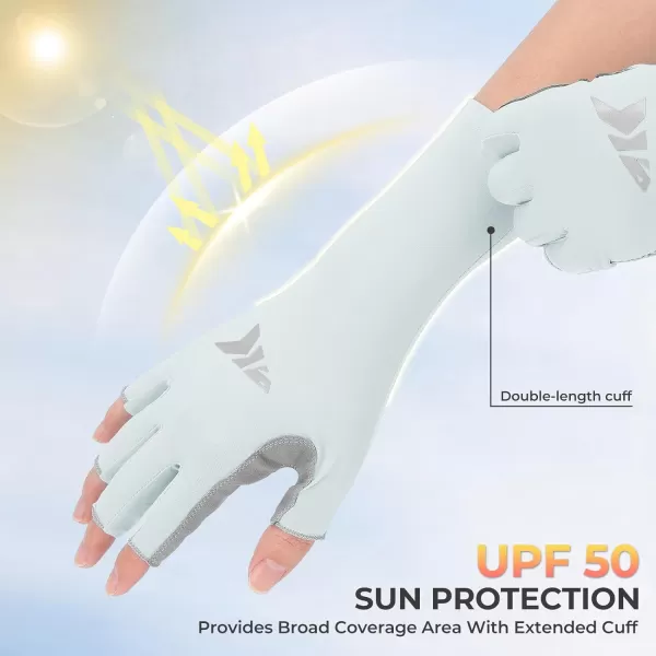 KastKing Sol Armis Pro Fishing Gloves UPF 50 Sun Protection 34 Fingerless Gloves QuickDry Extended Cuff UV Protection Gloves for Outdoor Kayaking Rowing Paddling Canoeing HuntingLight Gray