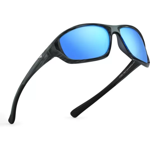 KastKing Dugan Polarized Sport Sunglasses for Men and Women Ideal for Driving Fishing Cycling Running UV ProtectionFrame Gloss Tal Light Gray W Dark Gray Texture  Silver  Dark Black Back SprayLens Smoke  Blue Ocean  Blue White Mirror