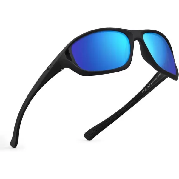 KastKing Dugan Polarized Sport Sunglasses for Men and Women Ideal for Driving Fishing Cycling Running UV ProtectionFrame Matte BlackLens Smoke  Cobalt  Blue Mirror