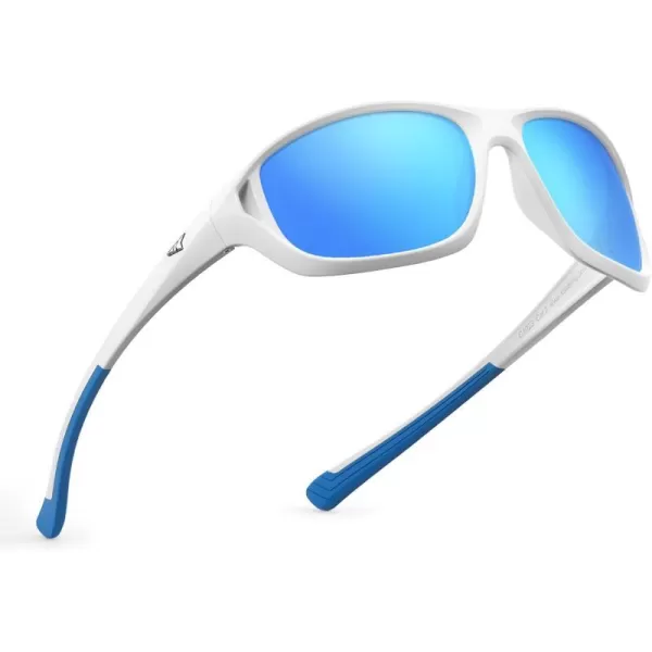 KastKing Dugan Polarized Sport Sunglasses for Men and Women Ideal for Driving Fishing Cycling Running UV ProtectionFrame WhiteLens Smoke  Blue Ocean  Blue White Mirror