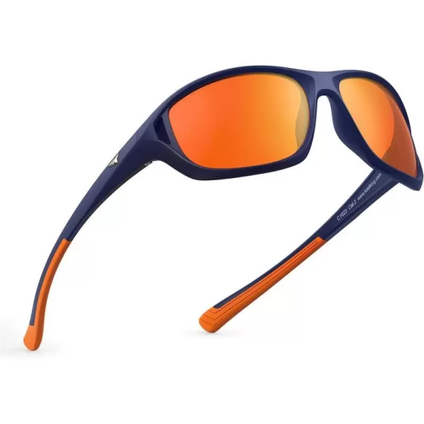 KastKing Dugan Polarized Sport Sunglasses for Men and Women Ideal for Driving Fishing Cycling Running UV ProtectionFrameblueLenscopper  Orange Mirror