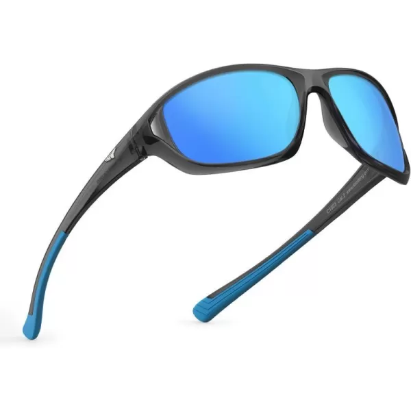 KastKing Dugan Polarized Sport Sunglasses for Men and Women Ideal for Driving Fishing Cycling Running UV ProtectionFramegloss Smoke CrystalLens Smoke  Ice  Ice Blue Mirror