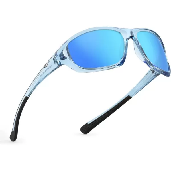 KastKing Dugan Polarized Sport Sunglasses for Men and Women Ideal for Driving Fishing Cycling Running UV ProtectionFramegloss Tal Light BlueLens Smoke  Ice  Ice Blue Mirror