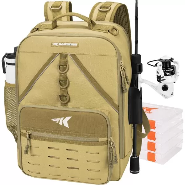 KastKing Karryall Medium Fishing Tackle Daily Backpack Large Storage Waterresistant Fishing Bag Store Fishing Gear and Equipment for Fishing Hiking Outdoor SportingKhaki 4 Tackle Trays Included