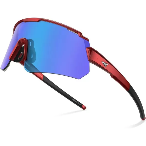 KastKing Skinner Polarized Large Sport Sunglasses for Men and Women UV ProtectionRed Frame icy White Mirror