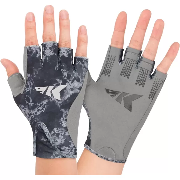 KastKing Gill Raker II Gloves UPF 50 FrostWeave Yarn Cooling Fabric NonSlip Grip QuickDry Short Cuff Comfort Reflective Logo Fishing Hiking OutdoorsBoulder camo Obsidian