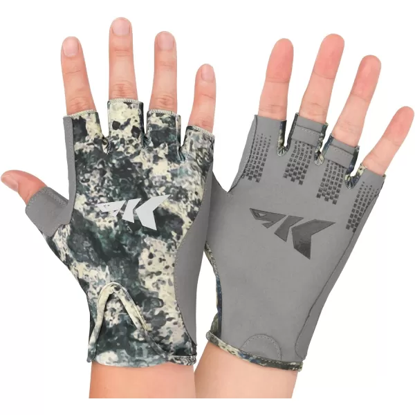 KastKing Gill Raker II Gloves UPF 50 FrostWeave Yarn Cooling Fabric NonSlip Grip QuickDry Short Cuff Comfort Reflective Logo Fishing Hiking OutdoorsBoulder camo Origins