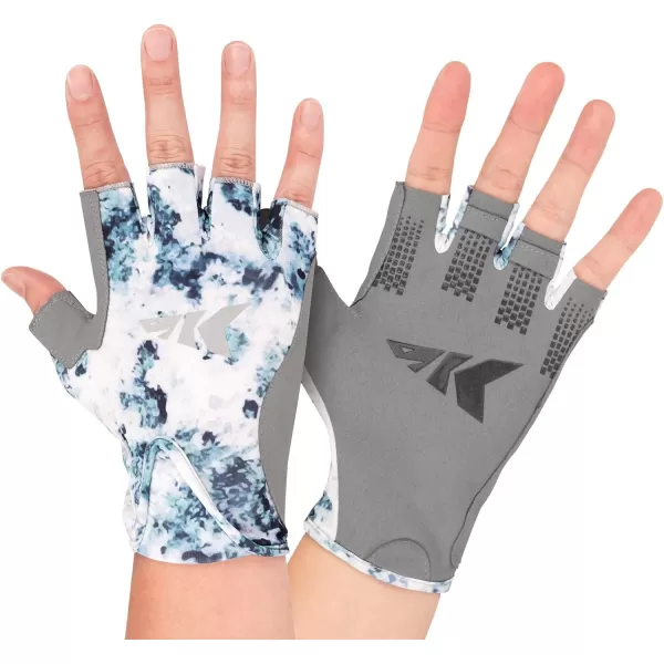 KastKing Gill Raker II Gloves UPF 50 FrostWeave Yarn Cooling Fabric NonSlip Grip QuickDry Short Cuff Comfort Reflective Logo Fishing Hiking OutdoorsBoulder camo Ice