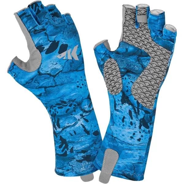 KastKing San Rafael Fishing Gloves UPF 50 Sun Protection 12 Fingerless Gloves QuickDry Extended Cuff UV Protection Gloves for Outdoor Kayaking Rowing Paddling Canoeing HuntingPrym1 stream Cayenne