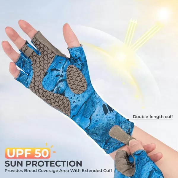 KastKing San Rafael Fishing Gloves UPF 50 Sun Protection 12 Fingerless Gloves QuickDry Extended Cuff UV Protection Gloves for Outdoor Kayaking Rowing Paddling Canoeing HuntingPrym1 stream Cayenne