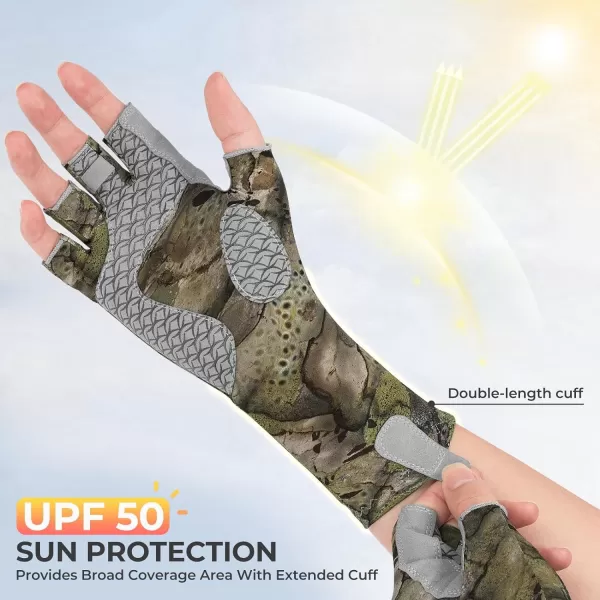 KastKing San Rafael Fishing Gloves UPF 50 Sun Protection 12 Fingerless Gloves QuickDry Extended Cuff UV Protection Gloves for Outdoor Kayaking Rowing Paddling Canoeing HuntingPrym1 stream Natural