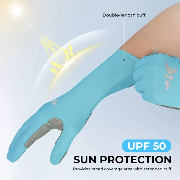 KastKing Sol Armis Pro UPF50 Fishing Gloves QuickDryFull Finger UV Protection Gloves Sun Protection Gloves Men Women for OutdoorHuntingLight Blue