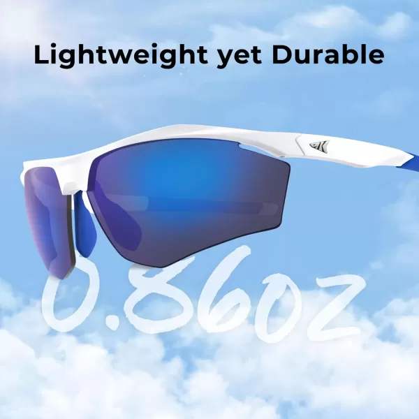 KastKing Tenmile Polarized Sunglasses for Men  Women UV ProtectionSport Sunglasses Cycling Fishing OutdoorGloss White Frame smokeblue Mirror