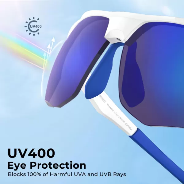KastKing Tenmile Polarized Sunglasses for Men  Women UV ProtectionSport Sunglasses Cycling Fishing OutdoorGloss White Frame smokeblue Mirror