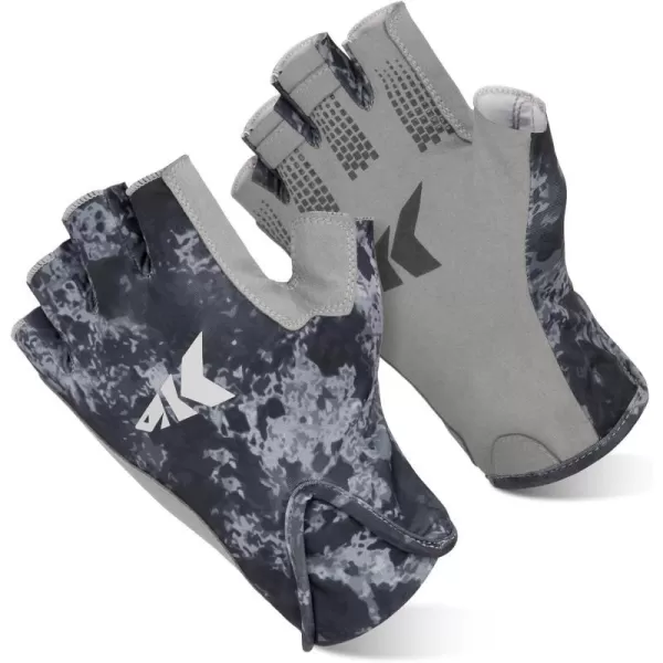 KastKing Gill Raker II Gloves UPF 50 FrostWeave Yarn Cooling Fabric NonSlip Grip QuickDry Short Cuff Comfort Reflective Logo Fishing Hiking OutdoorsBoulder camo Obsidian