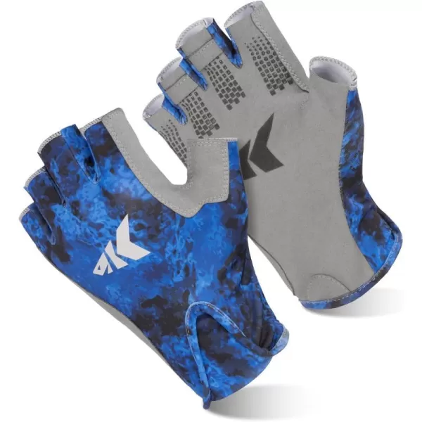 KastKing Gill Raker II Gloves UPF 50 FrostWeave Yarn Cooling Fabric NonSlip Grip QuickDry Short Cuff Comfort Reflective Logo Fishing Hiking OutdoorsBoulder camo Calypso