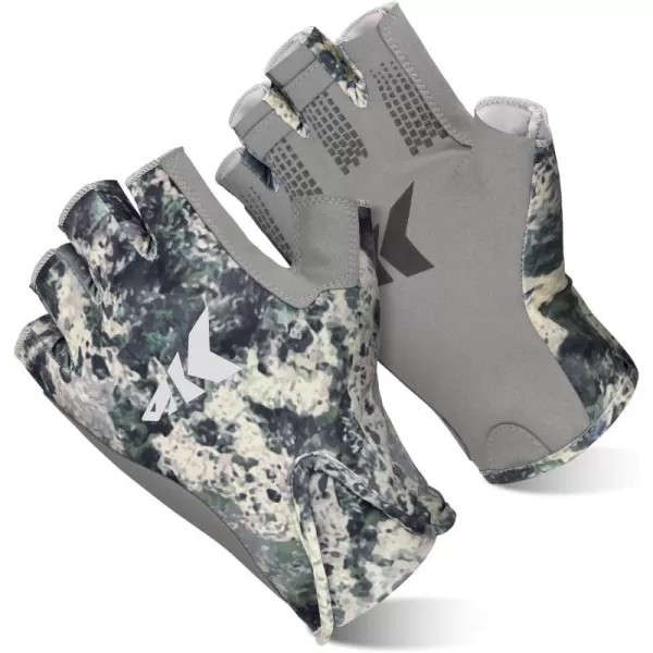 KastKing Gill Raker II Gloves UPF 50 FrostWeave Yarn Cooling Fabric NonSlip Grip QuickDry Short Cuff Comfort Reflective Logo Fishing Hiking OutdoorsBoulder camo Origins