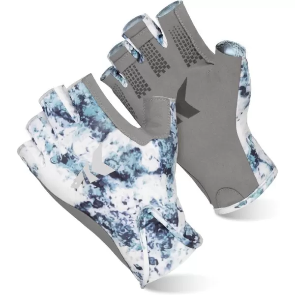 KastKing Gill Raker II Gloves UPF 50 FrostWeave Yarn Cooling Fabric NonSlip Grip QuickDry Short Cuff Comfort Reflective Logo Fishing Hiking OutdoorsBoulder camo Ice