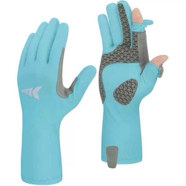 KastKing Sol Armis Pro UPF50 Fishing Gloves QuickDryFull Finger UV Protection Gloves Sun Protection Gloves Men Women for OutdoorHuntingLight Blue