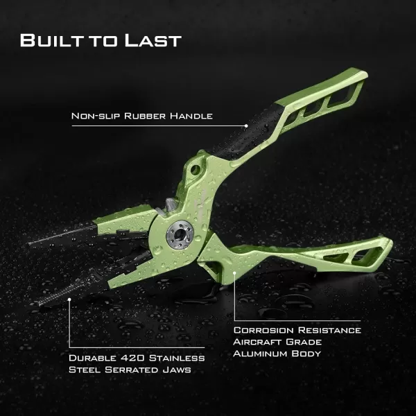 KastKing Gila 75inch Fishing Pliers with Scissor Line Cutters Aircraft Grade Aluminum Fishing Gear Saltwater Resistant Fishing Tools NonSlip Rubber HandleC 75 Straight nose plier  Olive