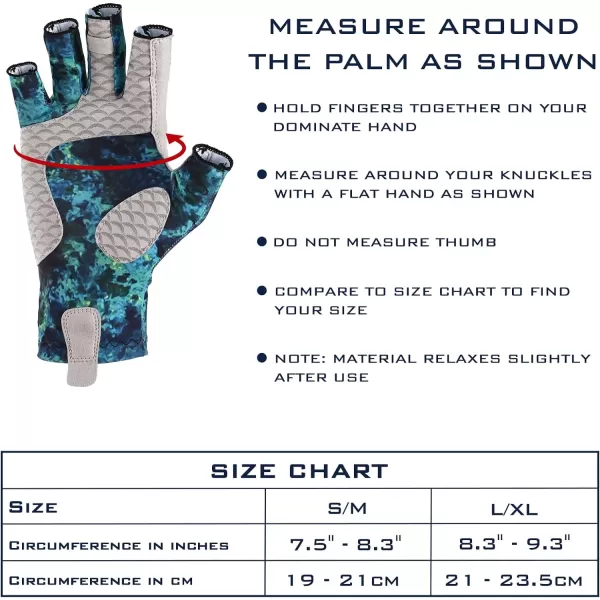 KastKing La Sal Fishing Gloves UPF50 Sun Gloves UV Protection Fingerless Gloves Men Women for Outdoor Kayaking Rowing Paddling Canoeing HuntingBoulder camo Aquarius