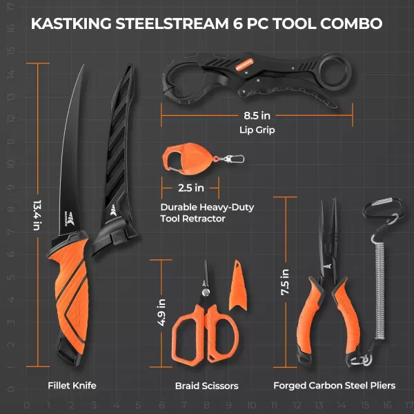 KastKing SteelStream 6pc Fishing Tool Kit  Corrosion Resistant Fishing Pliers with Lanyard Fillet Knife Floating Fish Lip Gripper Fishing Braid Scissors Tool Retractor Fishing Gifts for MenKastKing SteelStream 6pc Fishing Tool Kit  Corrosion Resistant Fishing Pliers with Lanyard Fillet Knife Floating Fish Lip Gripper Fishing Braid Scissors Tool Retractor Fishing Gifts for Men