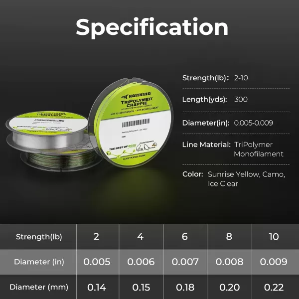 KastKing TriPolymer Crappie Advanced Monofilament Fishing Line Higher Strength Super Smooth Low Light Refraction TriExtrusion Advanced Mono Fishing line Highly Abrasion ResistantICE CLEAR