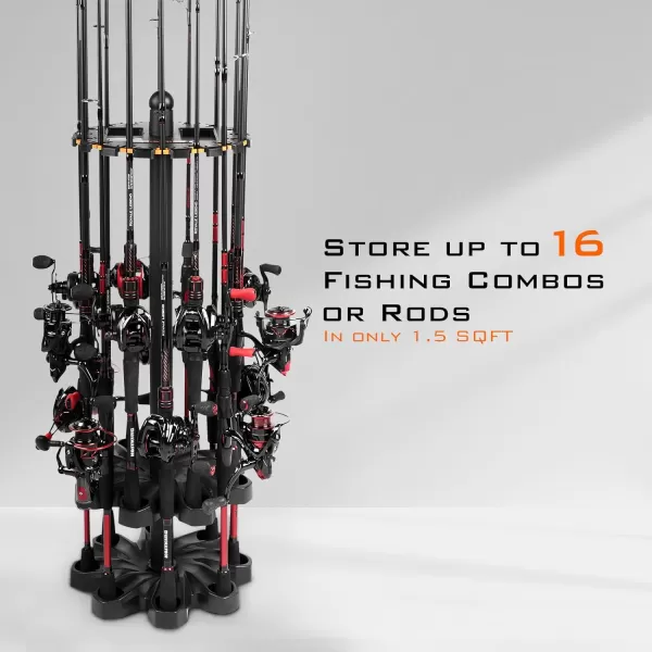 KastKing V16 Fishing Rod Rack  Fishing Pole Rack Holds Up to 16 Fishing Rods or Combos Lightweight and Durable ABS Construction SpaceSaving Fishing Rod Holders for GarageBlack