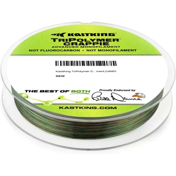 KastKing TriPolymer Crappie Advanced Monofilament Fishing Line Higher Strength Super Smooth Low Light Refraction TriExtrusion Advanced Mono Fishing line Highly Abrasion ResistantCAMO