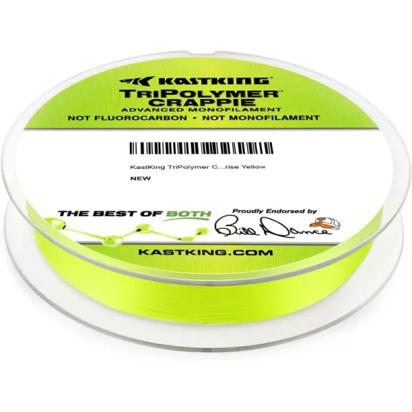 KastKing TriPolymer Crappie Advanced Monofilament Fishing Line Higher Strength Super Smooth Low Light Refraction TriExtrusion Advanced Mono Fishing line Highly Abrasion ResistantSUNRISE YELLOW