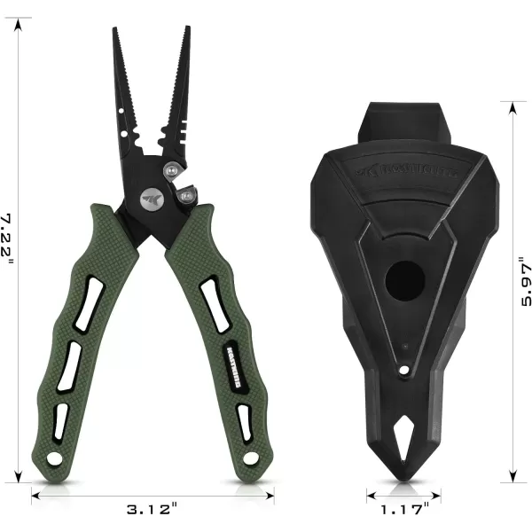 KastKing Cutthroat 7inch Fishing Pliers Saltwater Resistant 420 StainlessSteel Fishing Tools Comfortable and Slip Resistant Rubber Handle Braided Line Cutter Hook Remover Crimper and SheathF 7 Straight Nose Stryker Green