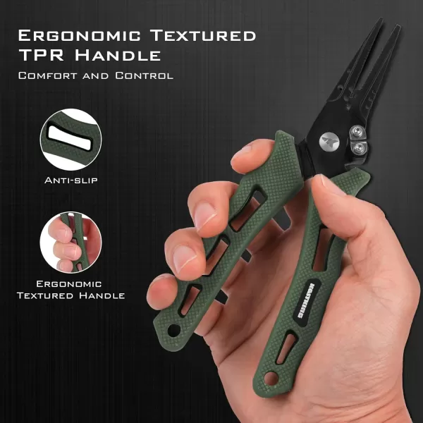 KastKing Cutthroat 7inch Fishing Pliers Saltwater Resistant 420 StainlessSteel Fishing Tools Comfortable and Slip Resistant Rubber Handle Braided Line Cutter Hook Remover Crimper and SheathF 7 Straight Nose Stryker Green