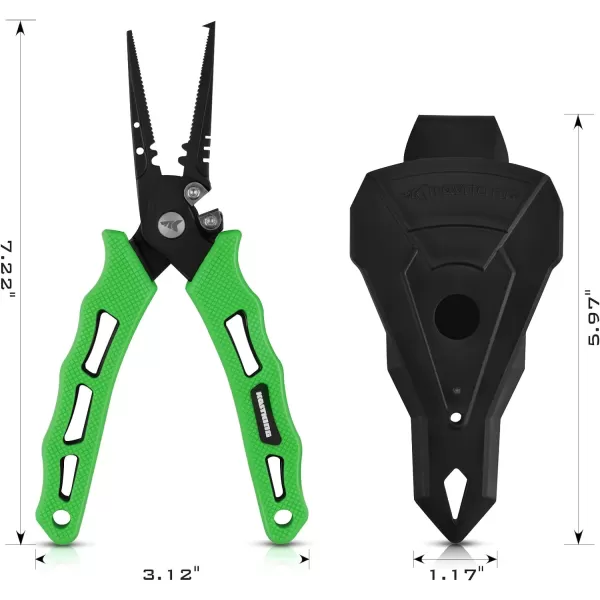 KastKing Cutthroat 7inch Fishing Pliers Saltwater Resistant 420 StainlessSteel Fishing Tools Comfortable and Slip Resistant Rubber Handle Braided Line Cutter Hook Remover Crimper and SheathA 7 Split Ring Nose Green