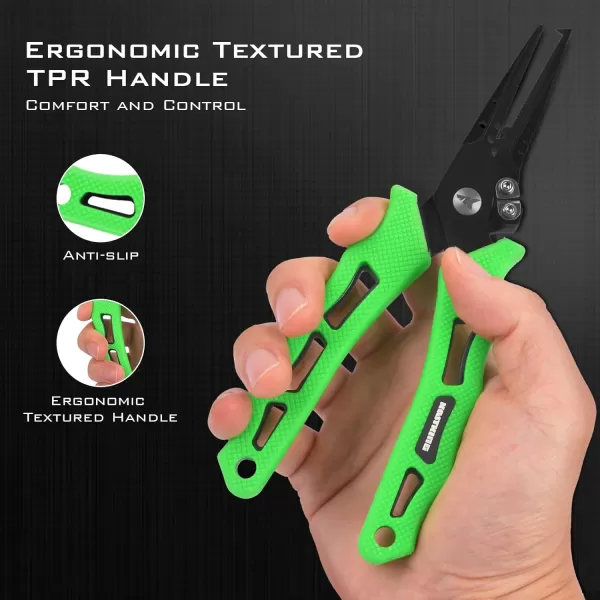 KastKing Cutthroat 7inch Fishing Pliers Saltwater Resistant 420 StainlessSteel Fishing Tools Comfortable and Slip Resistant Rubber Handle Braided Line Cutter Hook Remover Crimper and SheathA 7 Split Ring Nose Green