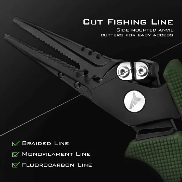 KastKing Cutthroat 7inch Fishing Pliers Saltwater Resistant 420 StainlessSteel Fishing Tools Comfortable and Slip Resistant Rubber Handle Braided Line Cutter Hook Remover Crimper and SheathF 7 Straight Nose Stryker Green