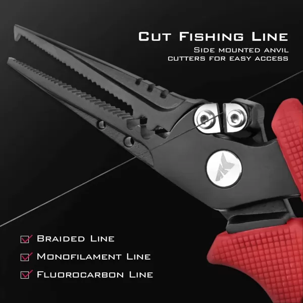 KastKing Cutthroat 7inch Fishing Pliers Saltwater Resistant 420 StainlessSteel Fishing Tools Comfortable and Slip Resistant Rubber Handle Braided Line Cutter Hook Remover Crimper and SheathB 7 Split Ring Nose Red