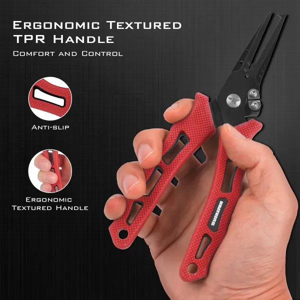 KastKing Cutthroat 7inch Fishing Pliers Saltwater Resistant 420 StainlessSteel Fishing Tools Comfortable and Slip Resistant Rubber Handle Braided Line Cutter Hook Remover Crimper and SheathB 7 Split Ring Nose Red