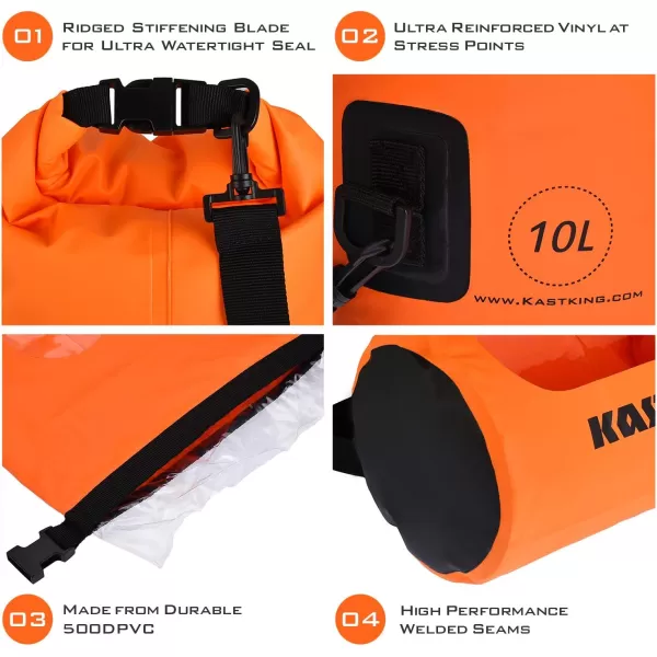 KastKing Dry Bags100 Waterproof Storage BagsMilitary Grade Construction for SwimmingKayakingBoatingHikingCampingFishing BikingSkiingAclear Window Dry Bagwith Phone Caseorange20l