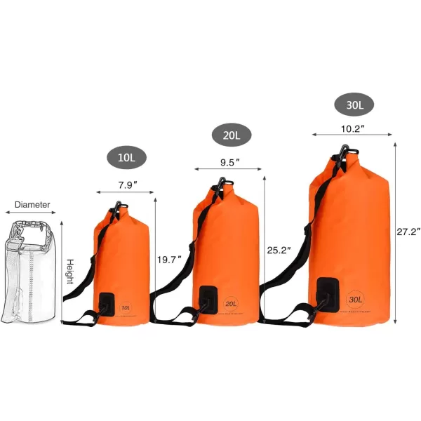 KastKing Dry Bags100 Waterproof Storage BagsMilitary Grade Construction for SwimmingKayakingBoatingHikingCampingFishing BikingSkiingAclear Window Dry Bagorange20l