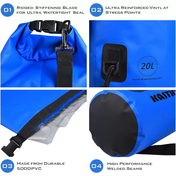 KastKing Dry Bags100 Waterproof Storage BagsMilitary Grade Construction for SwimmingKayakingBoatingHikingCampingFishing BikingSkiingAclear Window Dry Bagwith Phone Caseblue5l